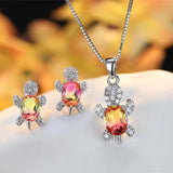 Purple Zircon Turtle Earrings & Necklace Set