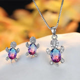 Purple Zircon Turtle Earrings & Necklace Set