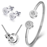 Roman Numeral Necklace Earring Bracelet Set Stainless Steel T001