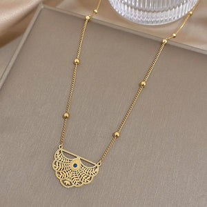 Geometric Peacock Tail Pendant Necklace Bracelet Set