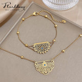 Geometric Peacock Tail Pendant Necklace Bracelet Set