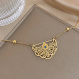 Geometric Peacock Tail Pendant Necklace Bracelet Set