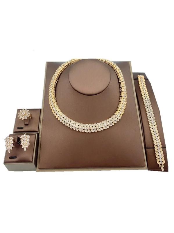 Dubai Bridal Jewelry Set 18k Plated Crystal Earrings Necklace Bracelet Ring