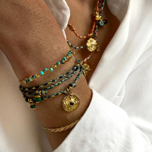 Vintage Stainless Steel Charms Necklaces Boho Pink Rope Chains Bracelets