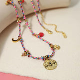 Vintage Stainless Steel Charms Necklaces Boho Pink Rope Chains Bracelets