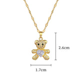 Heart Crystal Teddy Bear Necklace Earrings Set Stainless Steel Bijoux Femme