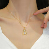 Heart Crystal Teddy Bear Necklace Earrings Set Stainless Steel Bijoux Femme
