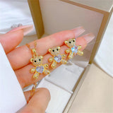 Heart Crystal Teddy Bear Necklace Earrings Set Stainless Steel Bijoux Femme