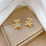 Heart Crystal Teddy Bear Necklace Earrings Set Stainless Steel Bijoux Femme