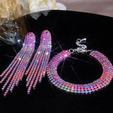 Crystal Bridal Jewelry Set Silver Plated Rhinestone Bracelet And Tassel
