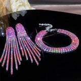 Crystal Bridal Jewelry Set Silver Plated Rhinestone Bracelet And Tassel