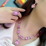 Pink Crystal Rings Jewelry Set Charm Silver Wedding Drop Earrings Women