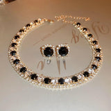 Champagne Green Crystal Necklace Earrings Set for Women