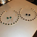 Champagne Green Crystal Necklace Earrings Set for Women