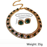 Champagne Green Crystal Necklace Earrings Set for Women