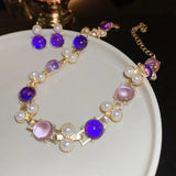 Vintage Pearl Geometric Necklace Earrings For Women