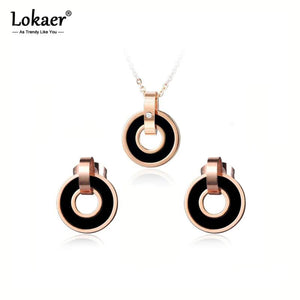 Black/Pink Acrylic Circle Earrings & Necklace Set