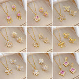 Geometric Zircon Jewelry Set Stainless Steel Round Pendant Necklace Earring