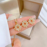 Geometric Zircon Jewelry Set Stainless Steel Round Pendant Necklace Earring