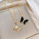 Butterfly Stone Pendant Necklace Earrings Set Gift Party