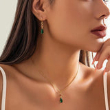 Geometric Green Zircon Pendant Choker Necklace Set
