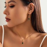 Geometric Green Zircon Pendant Choker Necklace Set