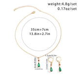 Geometric Green Zircon Pendant Choker Necklace Set