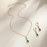 Geometric Green Zircon Pendant Choker Necklace Set