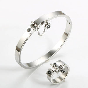 Golden Stainless Steel Flower Charm Jewelry Set