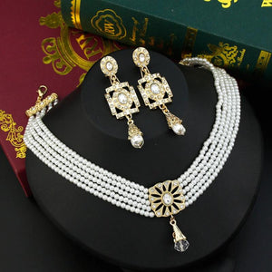 Sunspicems Morocco Choker Necklace Set Bride Wedding Jewelry Hand Bead Chain