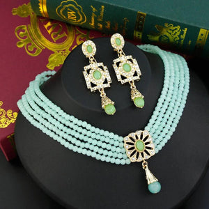 Sunspicems Morocco Choker Necklace Set Bride Wedding Jewelry Hand Bead Chain