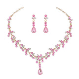 Rose Crystal Bridal Wedding Jewelry Sets Rhinestone Necklace Earrings Set