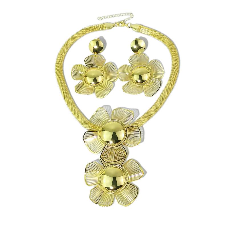 Big Flower Jewelry Set Pendant Necklace Drop Earrings Dubai Wedding African Jewe