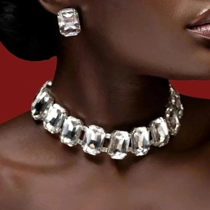 Stonefans Bride Crystal Necklace Earrings Set Bridesmaid Wedding Jewellry