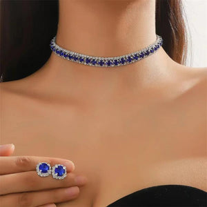 Crystal Necklace Earrings Set Green Giold Silver Women Weddings Bride Jewelry