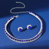 Crystal Necklace Earrings Set Green Giold Silver Women Weddings Bride Jewelry