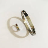 Stainless Steel Cross Nut Nail Crystal Charm Bangle & Ring Set