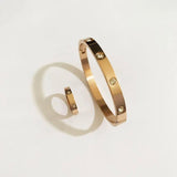 Stainless Steel Cross Nut Nail Crystal Charm Bangle & Ring Set