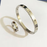 Stainless Steel Cross Nut Nail Crystal Charm Bangle & Ring Set