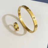 Stainless Steel Cross Nut Nail Crystal Charm Bangle & Ring Set