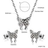 Fairy Heart Jewelry Sets Stainless Steel Tiny Butterfly Pendant Necklace