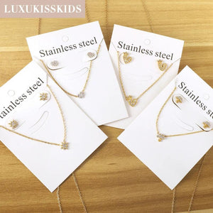 Fairy Heart Jewelry Sets Stainless Steel Tiny Butterfly Pendant Necklace