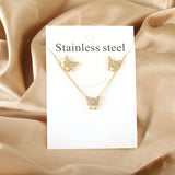 Fairy Heart Jewelry Sets Stainless Steel Tiny Butterfly Pendant Necklace
