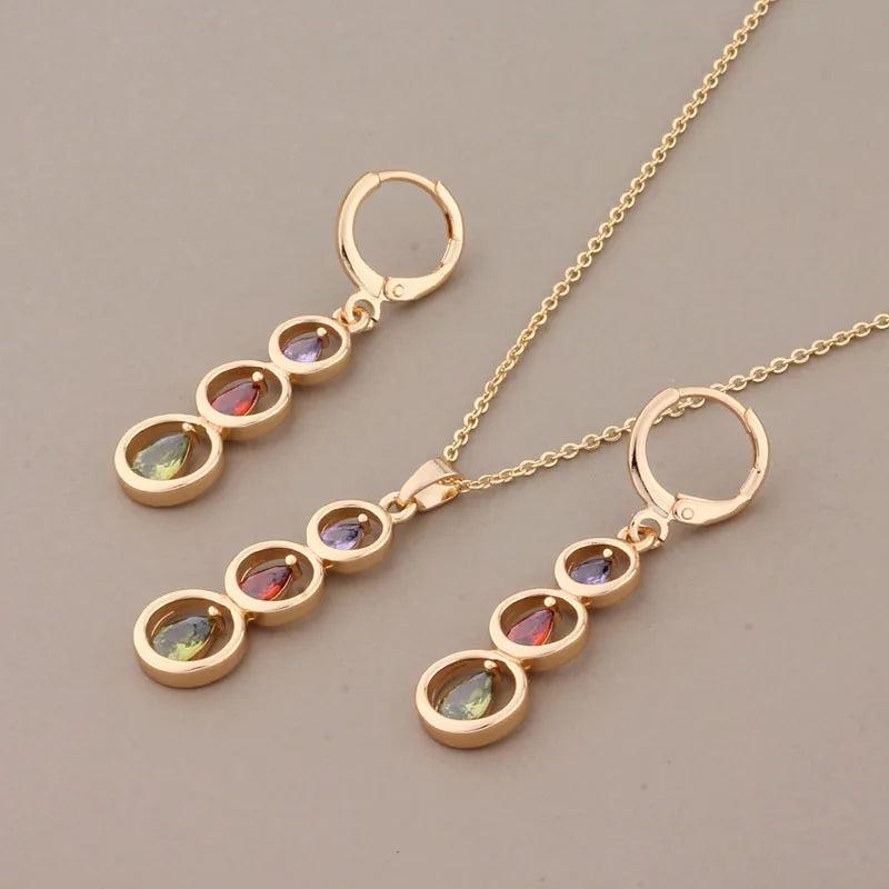 Colorful Zircon Earrings & Pendants Set for Bride - Wedding Jewelry