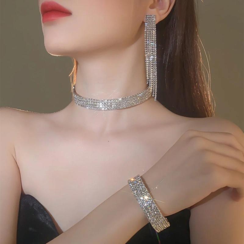 3-Pc Rhinestone Jewelry Set for Wedding Bridal Party