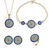 4pc Evil Eye Jewelry Set Women Zircon Necklace Bracelet Earring Ring Turkey