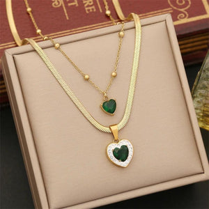 316L Stainless Steel Zircon Heart Ocean Choker Set