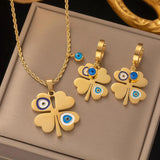 316L Stainless Steel Eye Lucky Grass Necklace Bracele Earrings Set