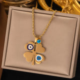 316L Stainless Steel Eye Lucky Grass Necklace Bracele Earrings Set