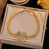 316L Stainless Steel Eye Lucky Grass Necklace Bracele Earrings Set